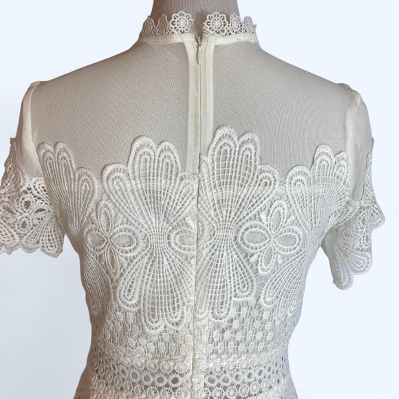White lace midi dress with short sleeves - Picture 4 of 8